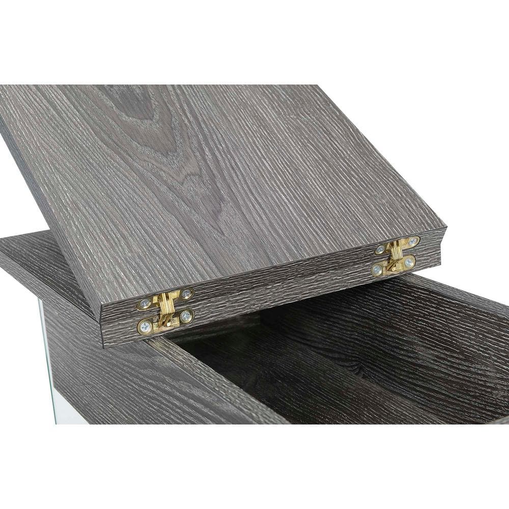 Weathered Gray Flip Top End Table with Charging Station and Glass Panels
