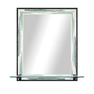 Modern Rustic 21.5 in. W x 25.5 in. H Framed Seafoam Vertical Mirror with Tempered Glass Shelf and Black Brackets