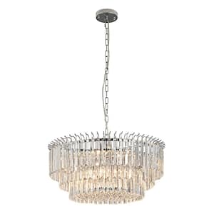 22.83 in. 9-Light Chrome Modern Round Unique Tiered Chandelier with Crystal Accents