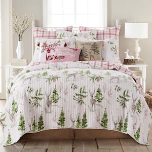 Villa Lugano Sleigh Bells Multicolor Woodland/Plaid Cotton Front/Microfiber Back King/Cal King Quilt