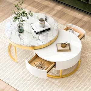 Courtlandt Ultra-Modern Oval Coffee Table Faux Marble Living Room Table  with Storage