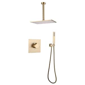 Single Handle 1-Spray Ceiling Mount Shower Faucet 1.8 GPM with Ceramic Disc Valves Brass Shower Trim Kit in Brushed Gold
