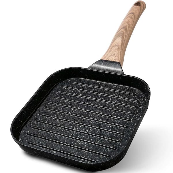 7 in. Nonstick Small Square Grill Pan for Indoor Cooking Stove Tops, Black