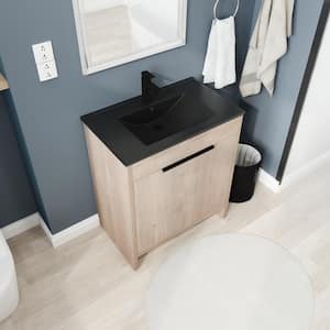 30.0 in. Freestanding Plain Light Oak Bath Vanity with Black Ceramic Top Unassembled