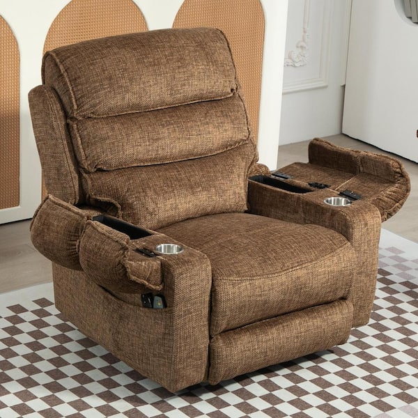 Coffee Extended Footrest Comfort Chenille Power Lift Recliner with Massage and Heat