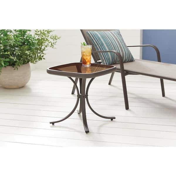 StyleWell 18 in. Mix and Match Square Steel Outdoor Patio Side Table with Glass Top