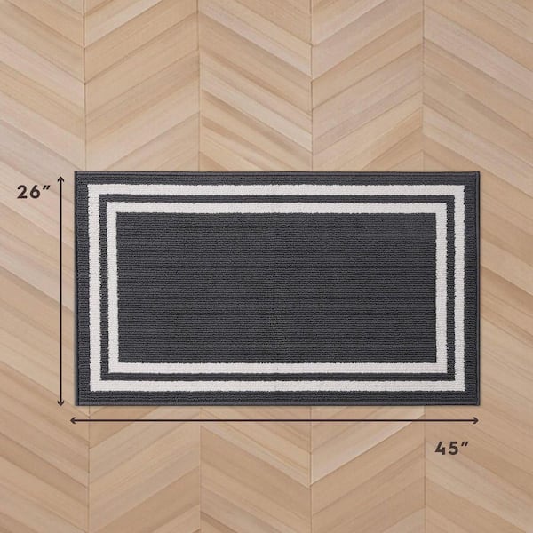 Laura Ashley Washable Skid-Resistant Dark Grey/Ivory 2 ft. x 4 ft