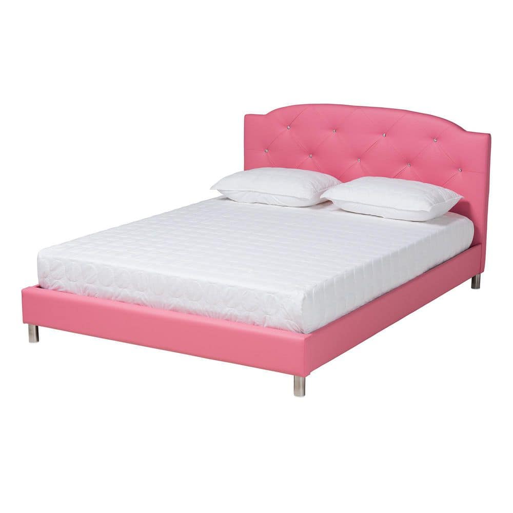 Pink Faux Leather Upholstered Full Size Bed with Nightstands