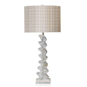 35 in. Cement Gray Table Lamp with Tweed Woolen Fabric Weave
