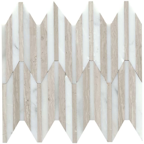 EMSER TILE Bizou White/Cream 10 in. x 12 in. Polished Marble Mosaic Wall Tile (5.02 sq. ft./Case)