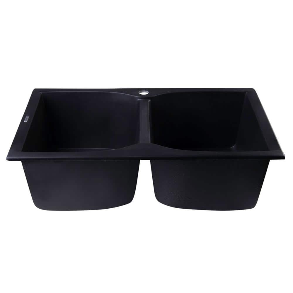 Black Granite Double Bowl Drop-In Kitchen Sink