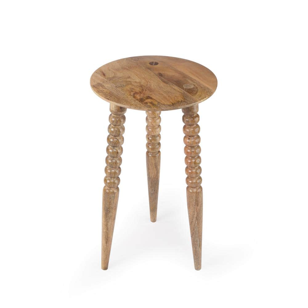 Warm Natural Wood Round Accent Table with Sculpted Legs