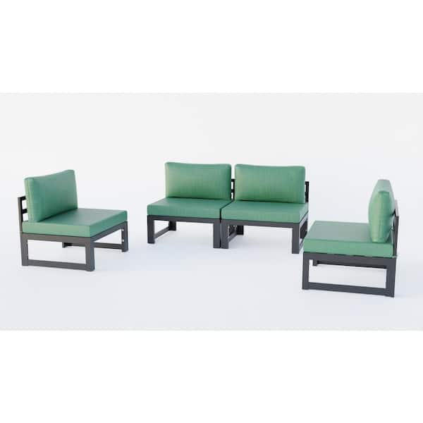Leisuremod Chelsea 4-Piece Aluminum Outdoor Patio Sectional with Green Cushions