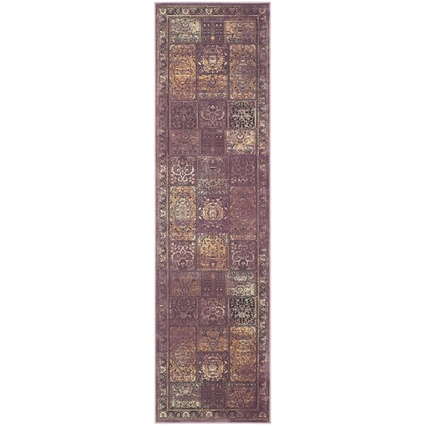 Vintage 2 ft. x 6 ft. Purple/Fuchsia Border Distressed Runner Rug