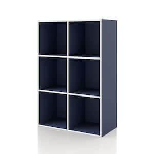 Quincy 35.27 in. Tall Stackable Steel Blue Engineered Wood 6-Shelf Modern Modular Bookcase