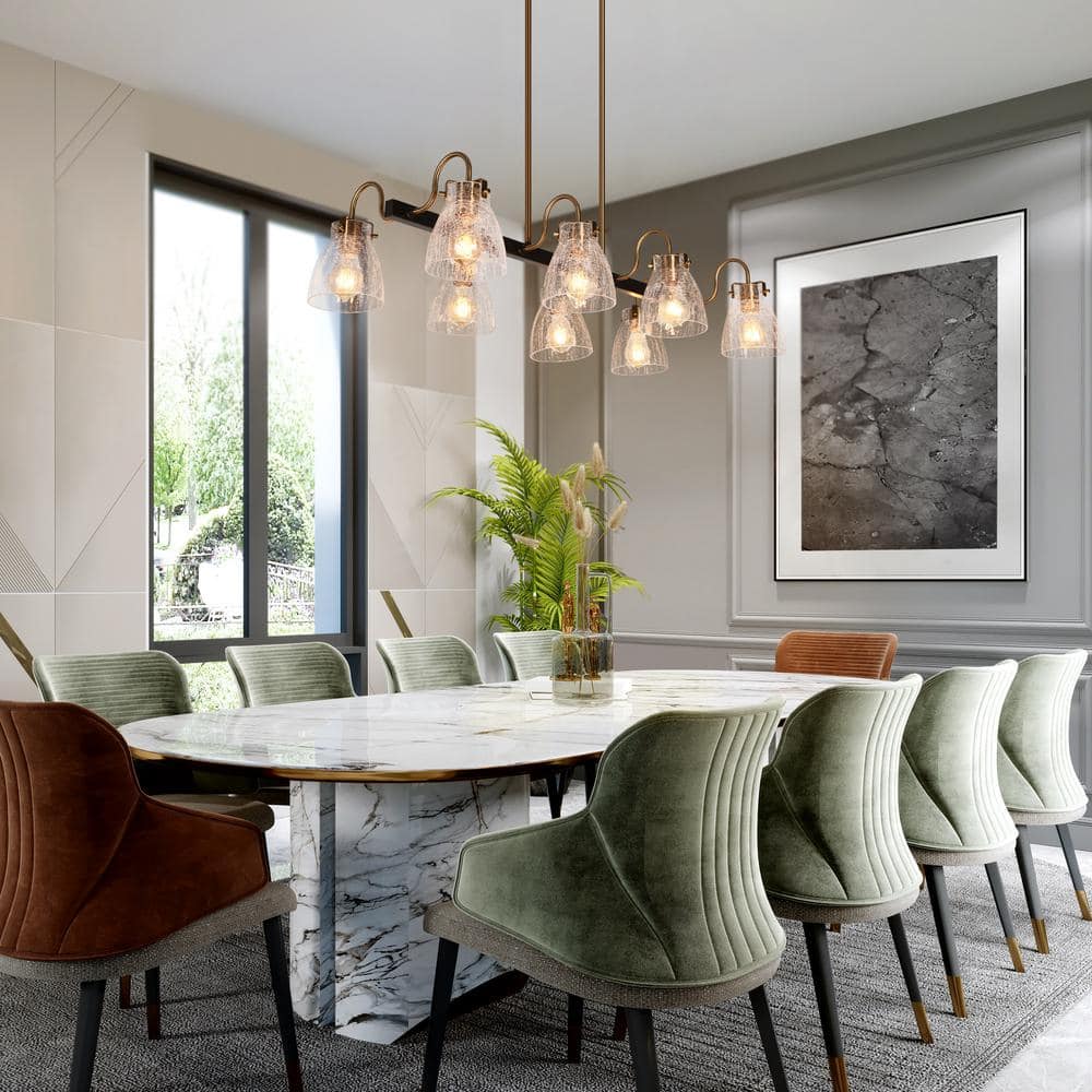 Dawn Industrial 8-Light Matte Black and Brass Kitchen Island Chandelier