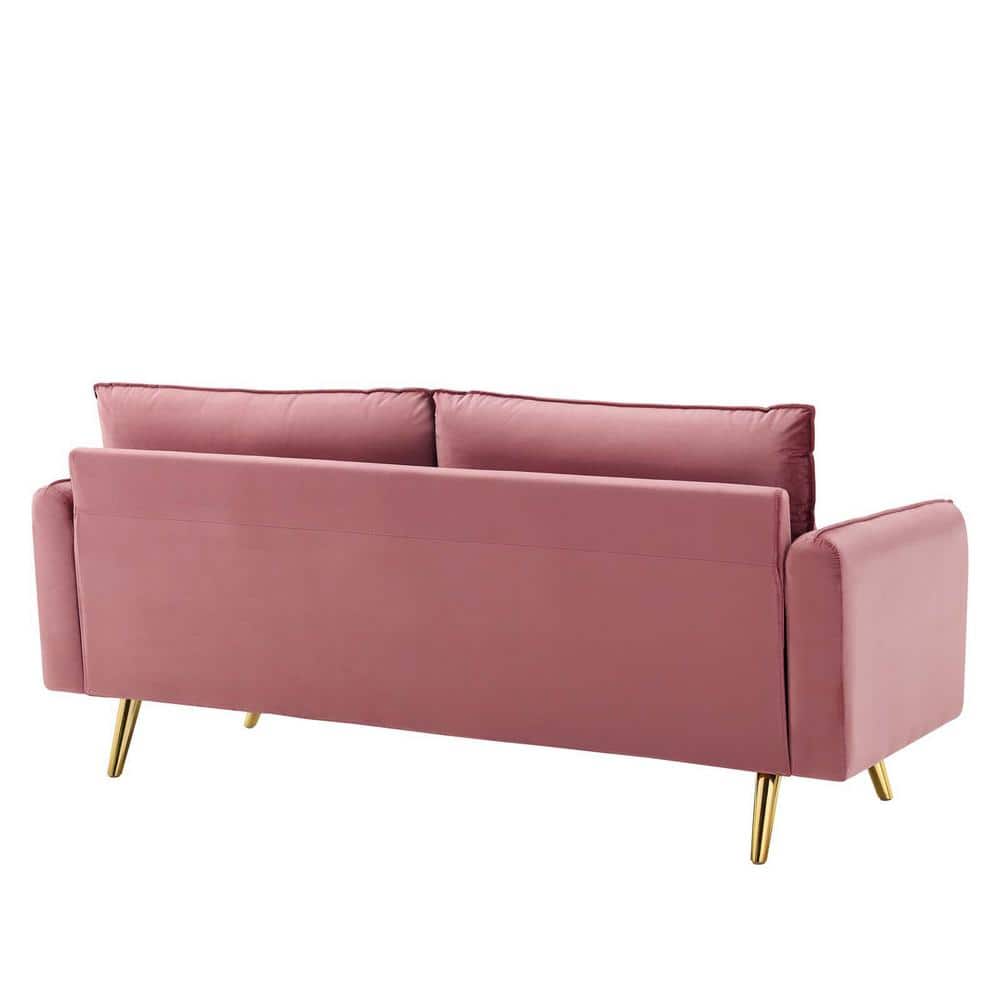 Dusty Rose Velvet Upholstered Sofa with Gold Legs