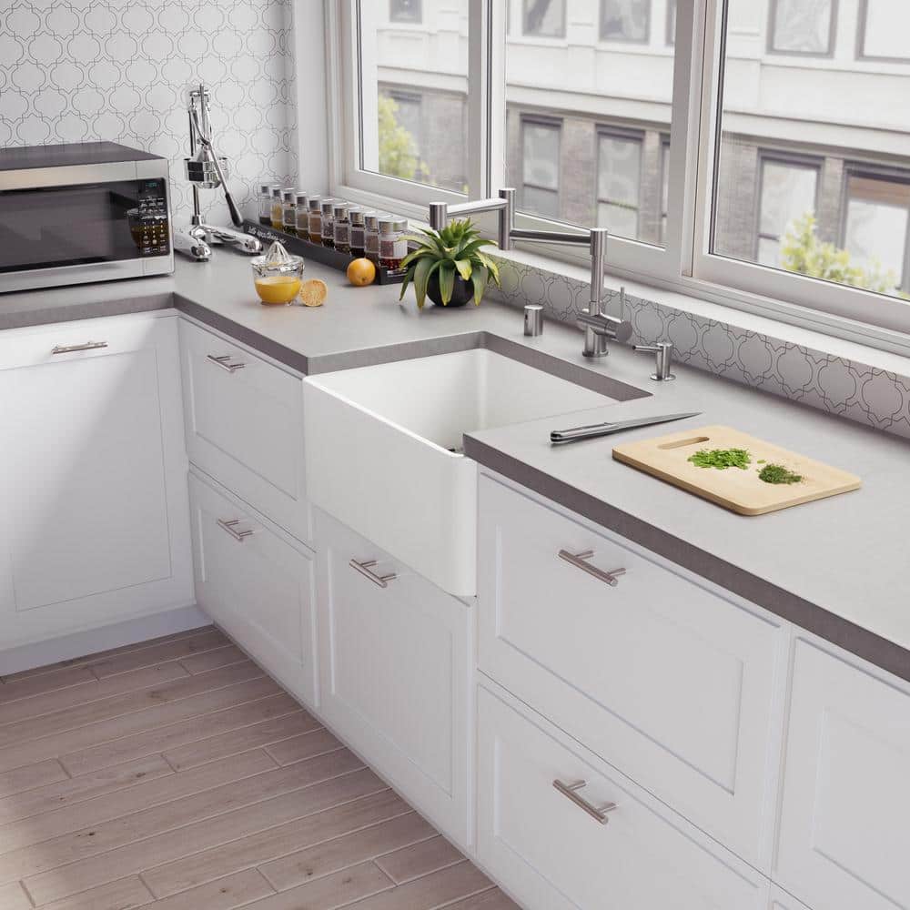 24" White Fireclay Single Bowl Farmhouse Kitchen Sink