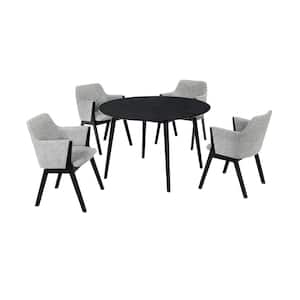 Arcadia and Renzo 48 in. 5-Piece Round Wood Grey and Black Dining Set