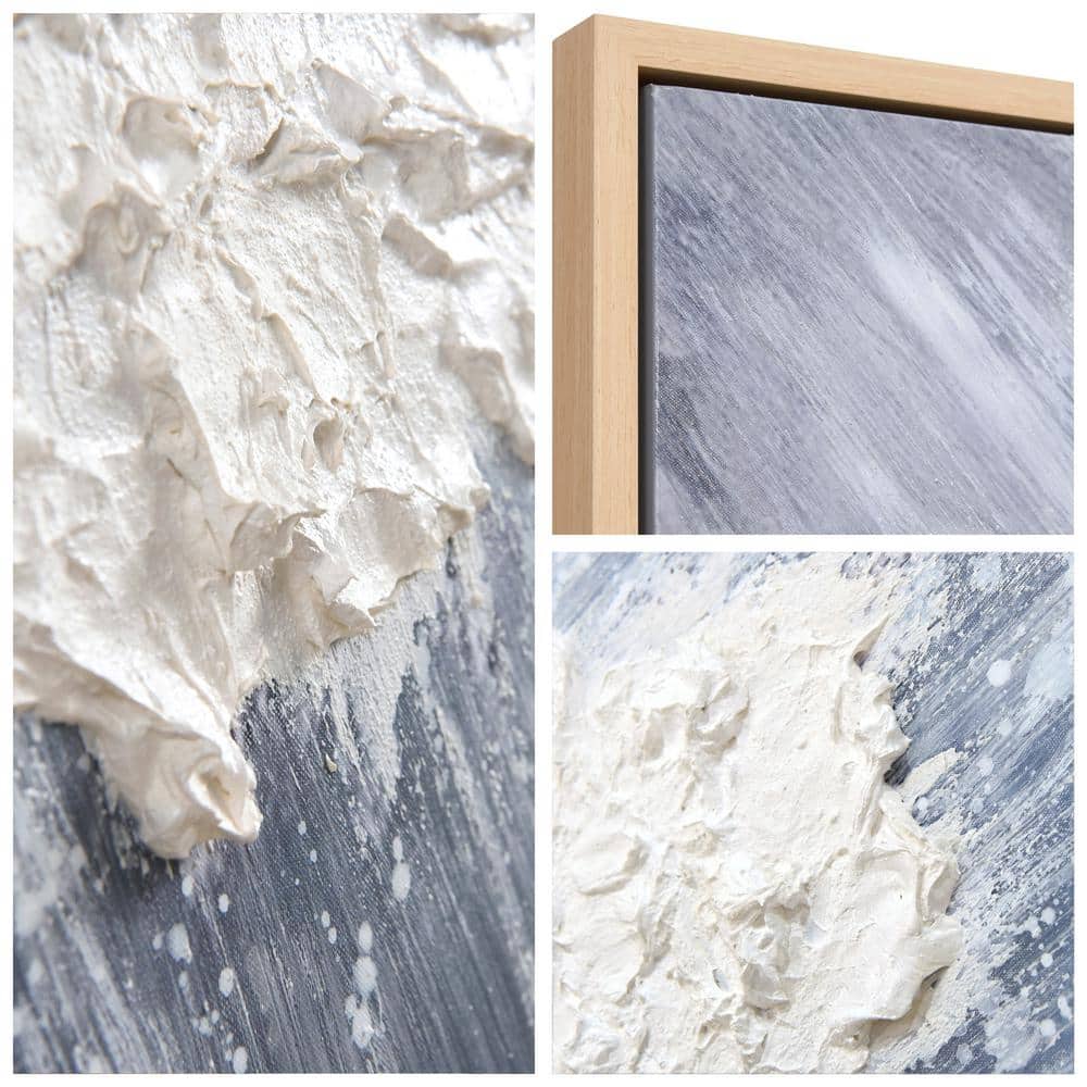 Aqua Splash Blue and White Abstract Canvas Painting, 30" x 40"