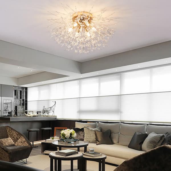 OUKANING 23.6 in. 6-Light Gold Flush Mount Modern Firework