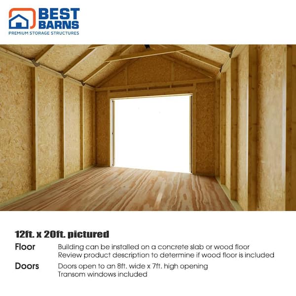 Best Barns - Tailored Titan 12 ft. x 24 ft. Wood Garage Kit with Classic Transom Doors and High Side Walls