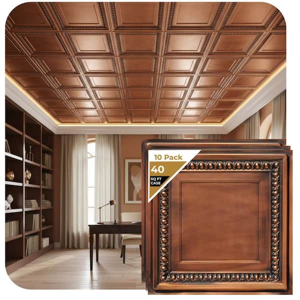 Cambridge Aged Copper 2 ft. x 2 ft. PVC Glue Up or Lay In Faux Tin Ceiling Tile(40 sq. ft./case)