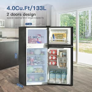 4.0 cu.ft. Mini Refrigerator in Silver with Freezer, 5 Settings Temperature Adjustable, 2 Doors