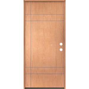 SUMMIT Modern 36 in. x 80 in. Left-Hand/Inswing 10-Grid Solid Panel Teak Stain Fiberglass Prehung Front Door