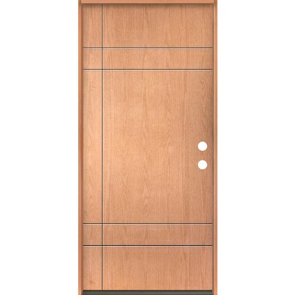 Krosswood Doors SUMMIT Modern 36 in. x 80 in. Left-Hand/Inswing 10-Grid Solid Panel Teak Stain Fiberglass Prehung Front Door