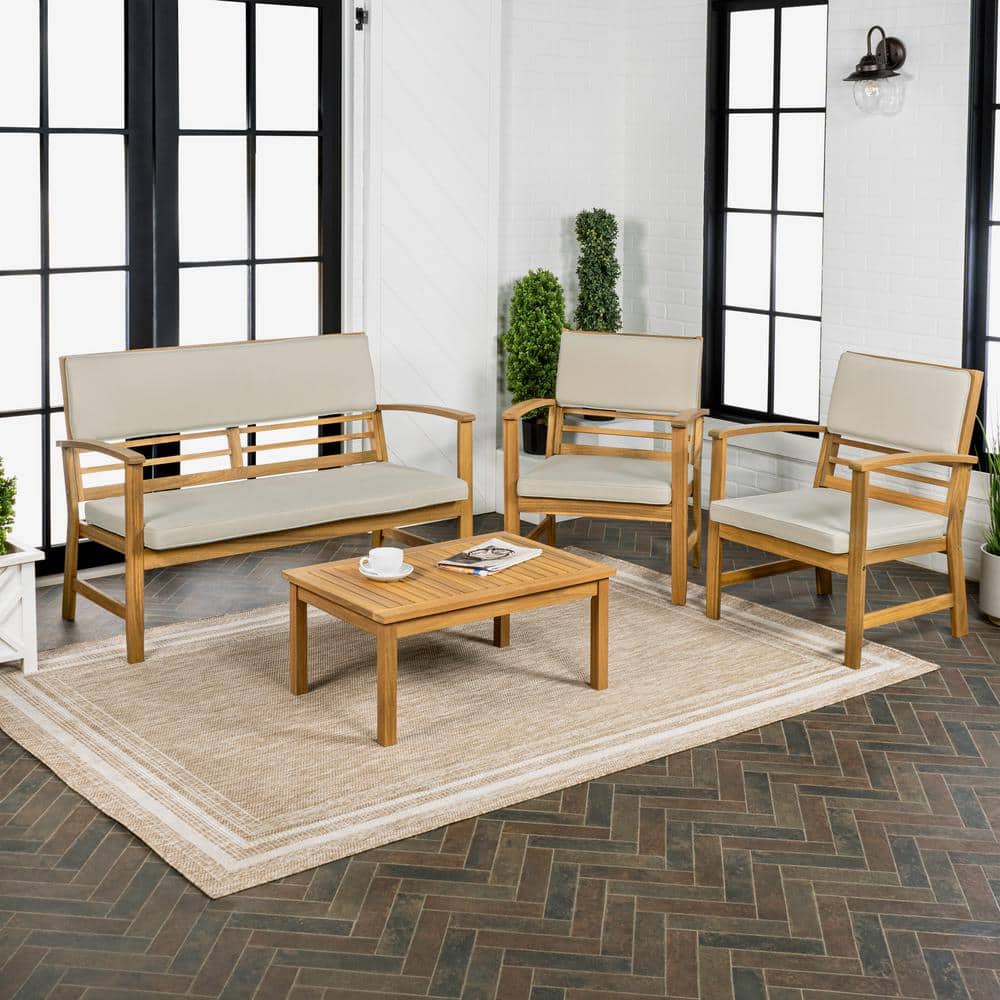 Barclay Light Gray and Teak Brown 4-Piece Acacia Wood Outdoor Patio Set