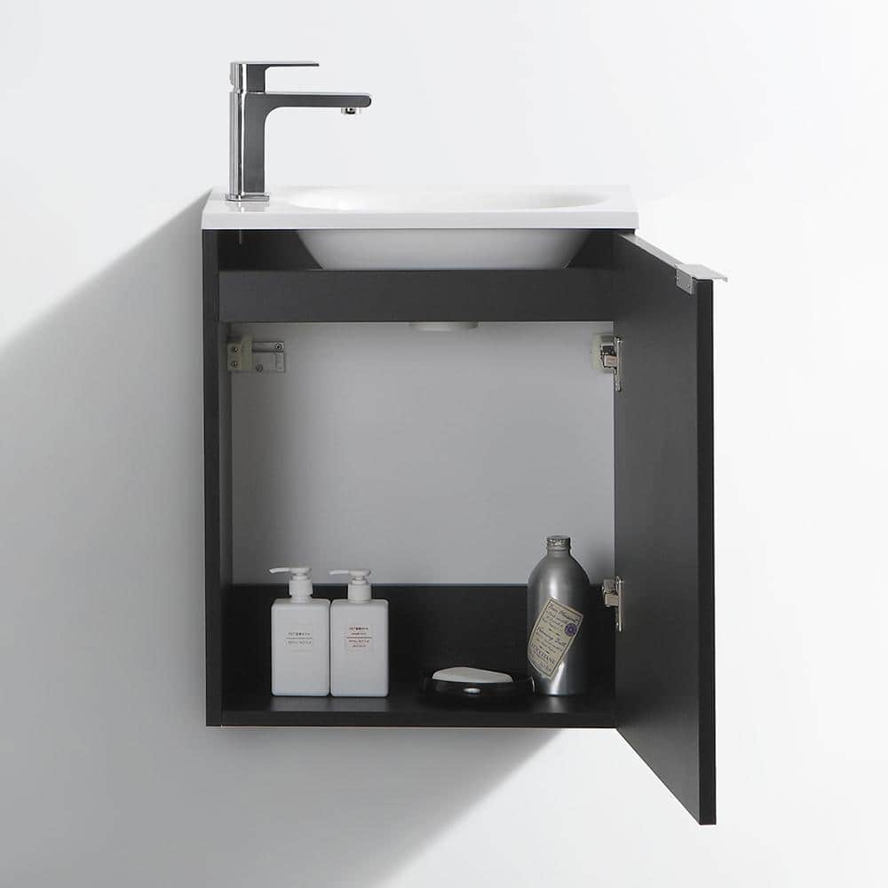 Valencia 20" Black Wall-Mount Vanity with White Acrylic Sink