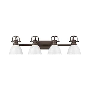 Duncan 8.25 in. 4-Light Rubbed Bronze Vanity Light with White Shade