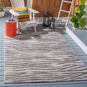Courtyard Gray/Black 7 ft. x 10 ft. Striped Distressed Indoor/Outdoor Patio  Area Rug
