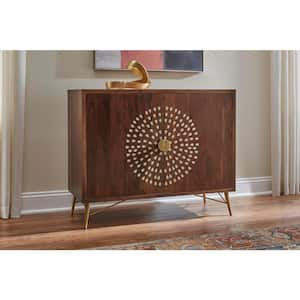 Natural Finish Wood Accent Cabinet with Inlay Design (39.40 in. W x 31.50 in. H)