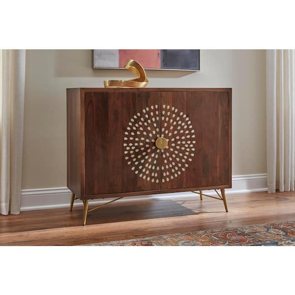 Home Decorators Collection Natural Finish Wood Accent Cabinet with Inlay Design (39.40 in. W x 31.50 in. H)