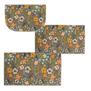 Whimsy Floral Pale Pink 2 ft. 6 in. x 4 ft. 2 in. Kitchen Mat 3-Piece Set