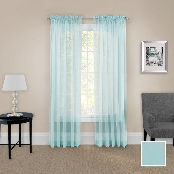 Eclipse Victoria Nile Blue Solid Polyester 118 in. W x 63 in. L Sheer Pair Rod Pocket Curtain Panel