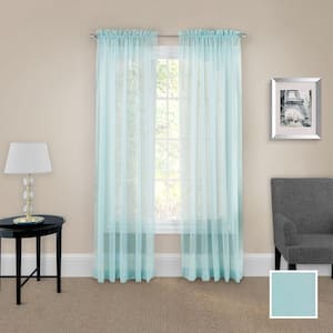 Victoria Nile Blue Solid Polyester 118 in. W x 84 in. L Sheer Pair Rod Pocket Curtain Panel