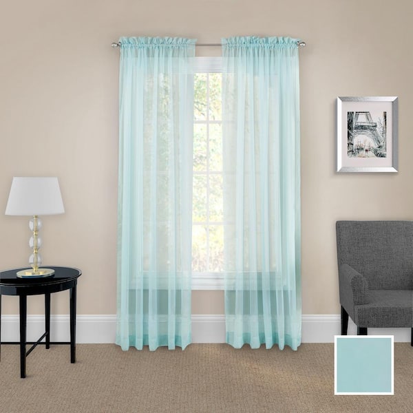 Eclipse Victoria Nile Blue Solid Polyester 118 in. W x 84 in. L Sheer Pair Rod Pocket Curtain Panel