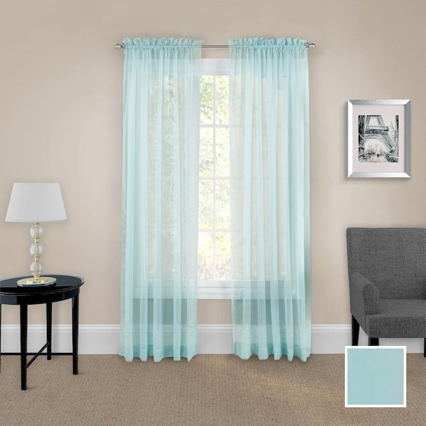 Eclipse Victoria Nile Blue Solid Polyester 118 in. W x 95 in. L Sheer Pair Rod Pocket Curtain Panel