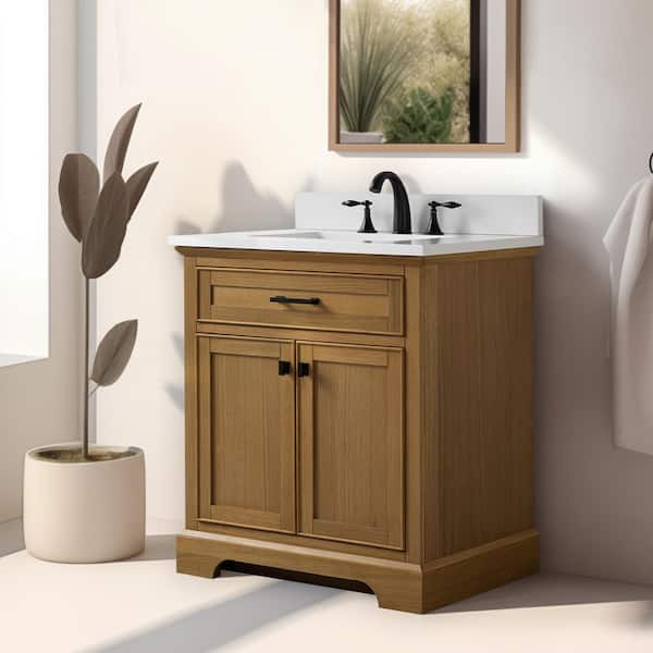 Milano 30 in Single Sink Oak Bath Vanity with White Quartz Top (Assembled)