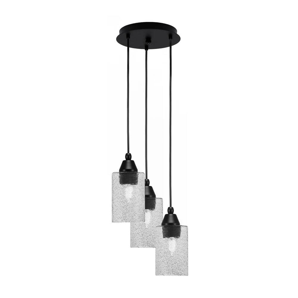 Savannah 10 in. 3-Light Matte Black Cord Pendant Light Smoke Bubble Glass S