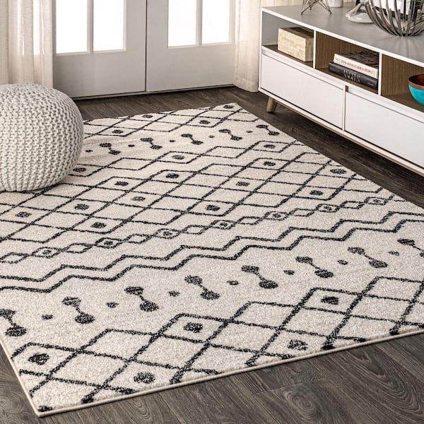 Aksil Moroccan Beni Souk Cream/Black 4 ft. x 6 ft. Area Rug