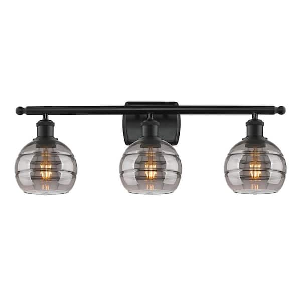 Rochester 25.88 in. 3-Light Matte Black Vanity Light with Glass Shade