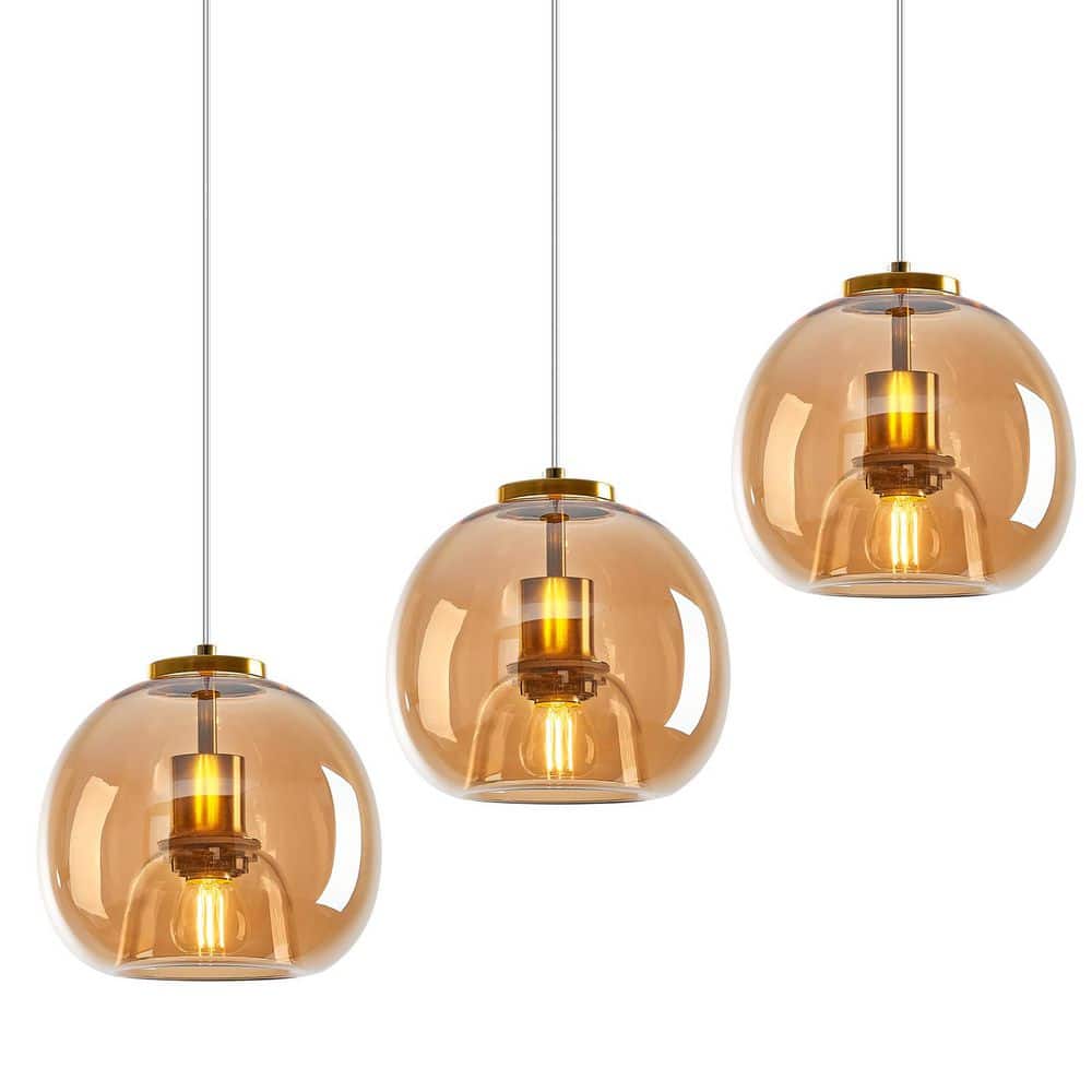 Home Lighting ‎60-Watt 1 Light 7.87 in. Cognac Glass Globe Pendant Light for Kitchen Island No Bulbs Included 3-Pack price history on PriceWatchPro