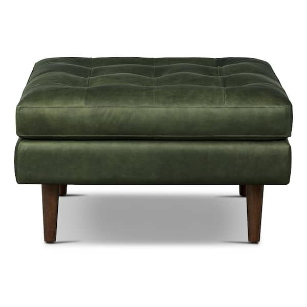 Unbranded Napa Olivine Green Leather Rectangle 35 in. Ottoman