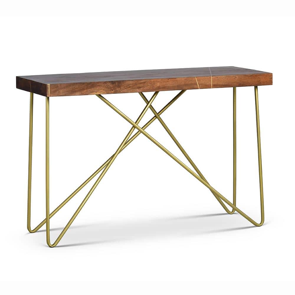 Walter Warm Pine and Brass Industrial Sofa Table