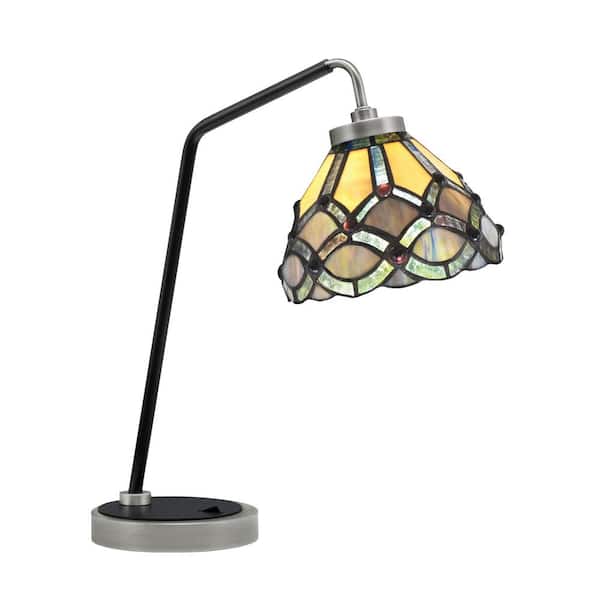 Unbranded Delgado 16.5 in. Graphite and Matte Black Desk Lamp with Grand Merlot Art Glass