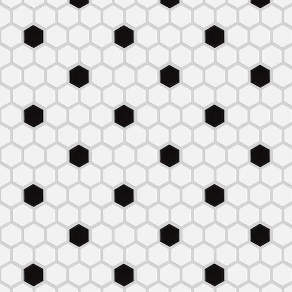 Madison 1 in. Hex Matte Cool White with Black Dot 10-1/4 in. x 11-7/8 in. Porcelain Mosaic Tile (8.6 sq. ft./Case)